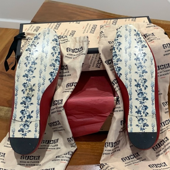 GUCCI Genuine Snakeskin Trim Ballet Flat 38.5 8.5 red - Picture 4 of 16